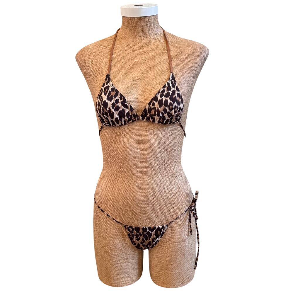 Dolce & Gabbana Leopard Bikini Feather Bead Trim Bathing Swim Suit Sz 2 Small